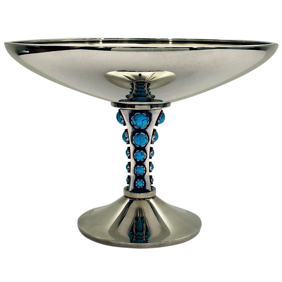 1950´s Sterling Silver Cup, turquoise enamels, Baguès - Spain For Sale