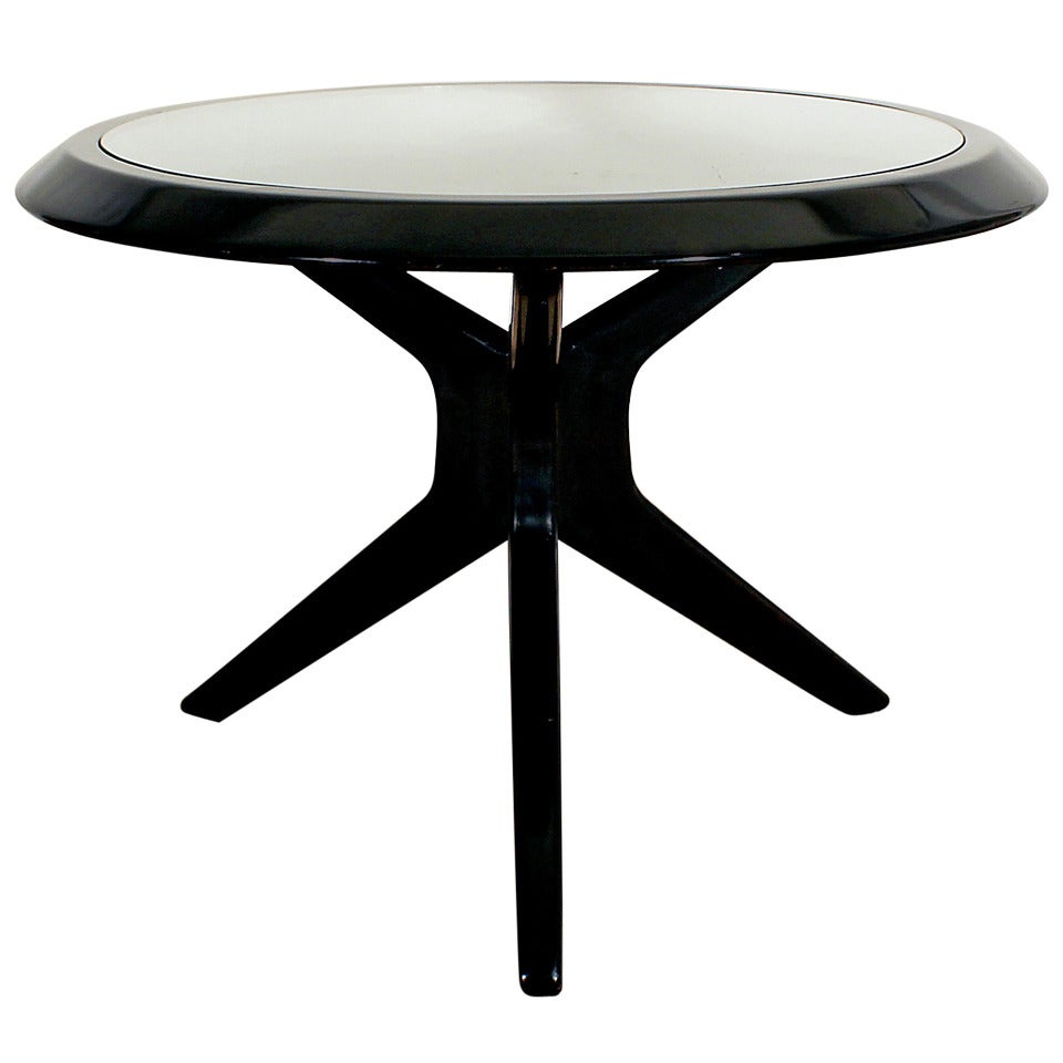 1930´s Art Deco Round Side Table, dark stained wood, glass - Czechoslovakia