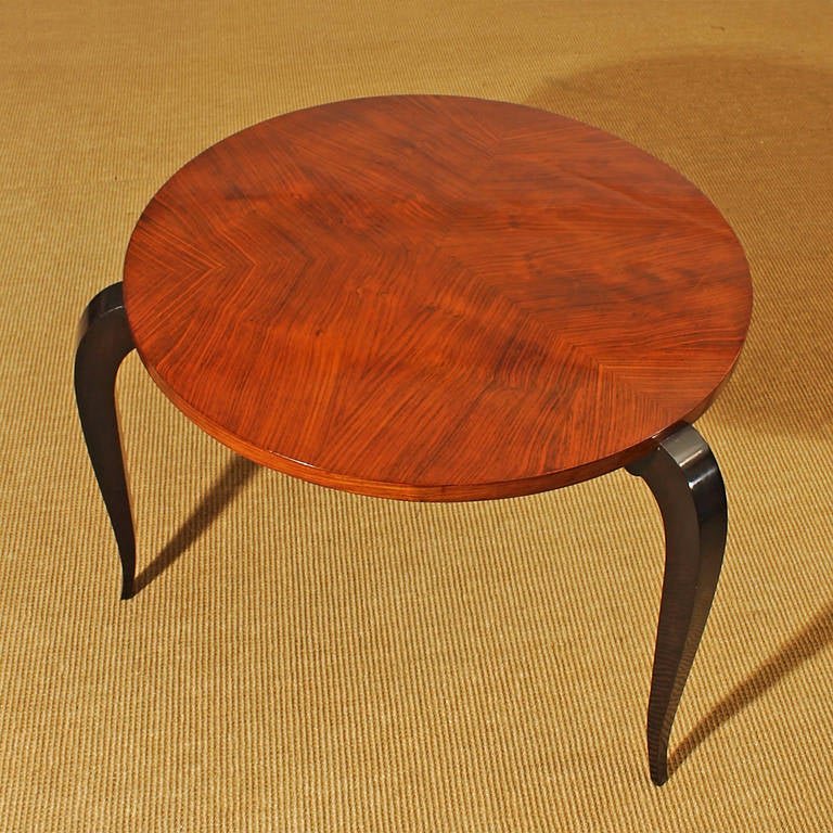 1940 S Round And Tripod Sidetable Zebra Wood Walnut France For 1940 S Round And Tripod Sidetable Zebra Wood Walnut France In Excellent