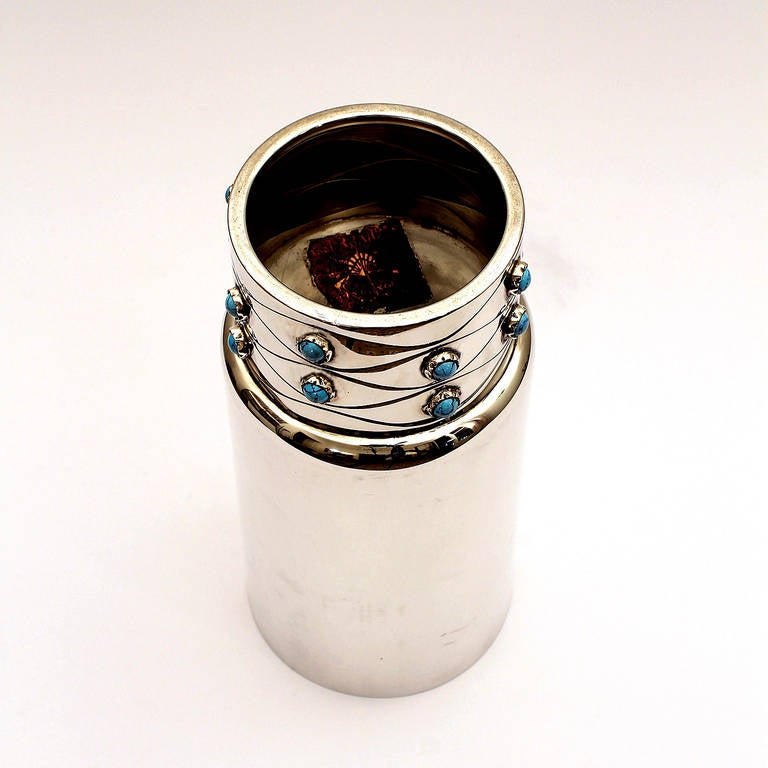 1950´s Sterling Silver Vase, turquoise enamels - Spain In Good Condition For Sale In Girona, ES