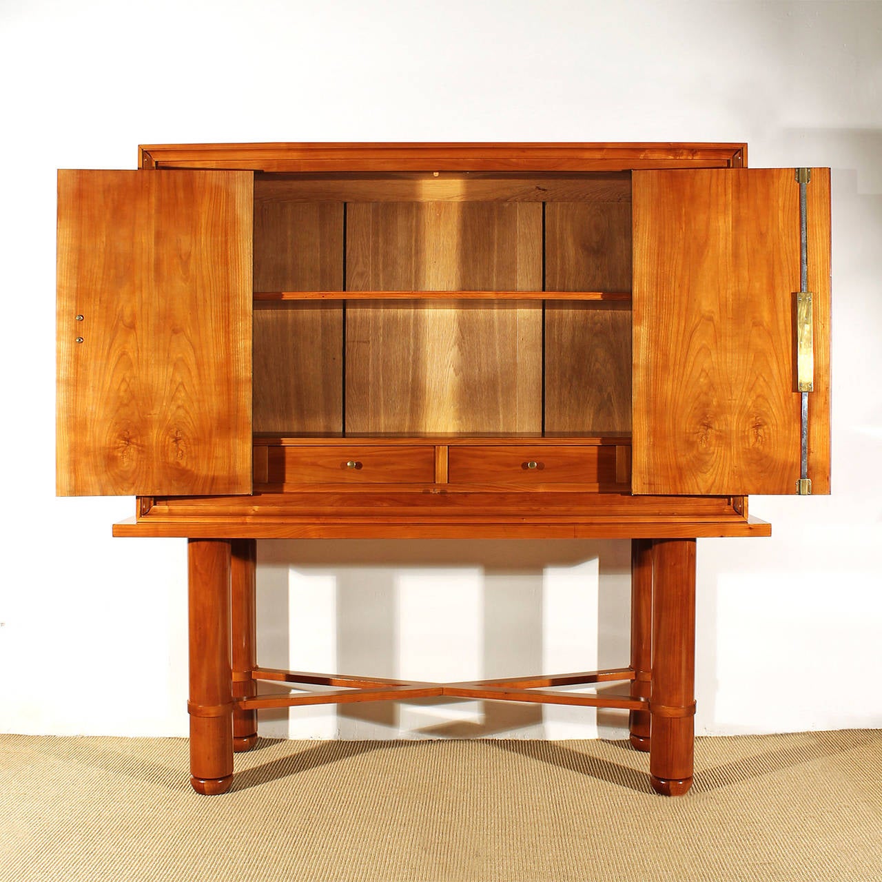 Mid-Century Modern 1948, Two Blocks Cabinet Attributed to Jean Pascaud, Cherry, Bronze, France