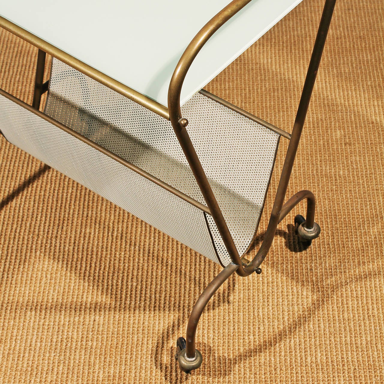 Glass Bar Cart and Magazine Rack in the Style of Mathieu Matégot