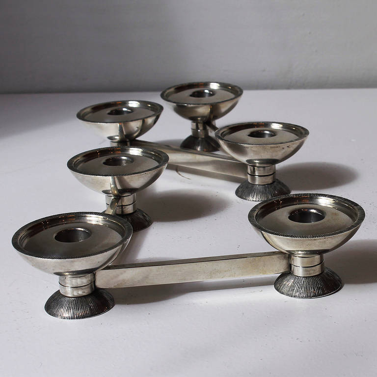 1950´s Silver Center Piece Candlesticks, 6 candles - Spain In Good Condition For Sale In Girona, ES