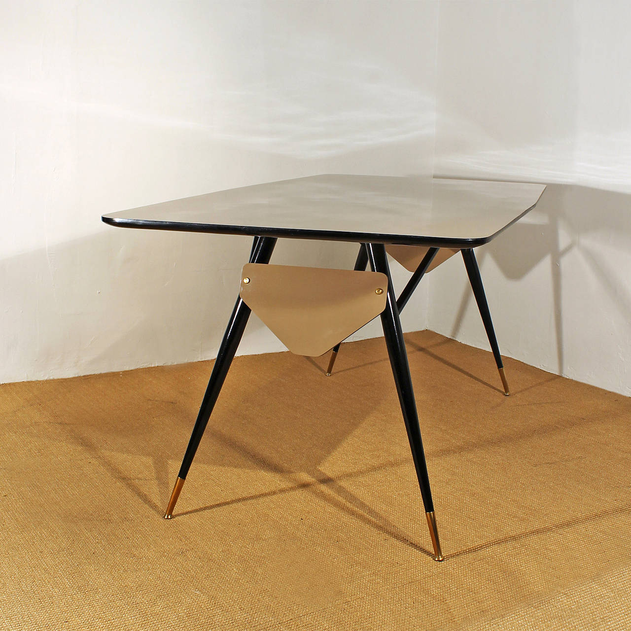 Italian 1950s Dining room table, metal, brass and formica - Italy