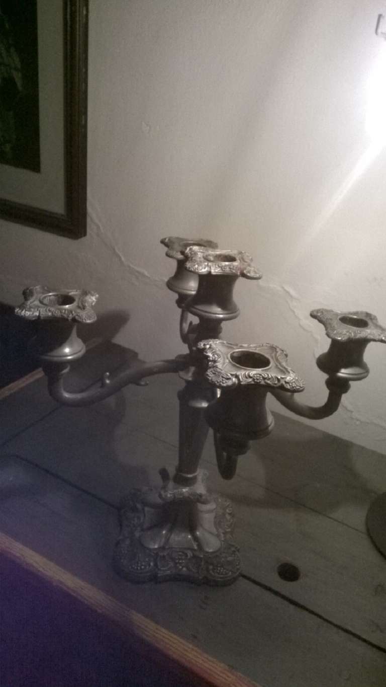 5 candle sconses in pewter. Great center piece