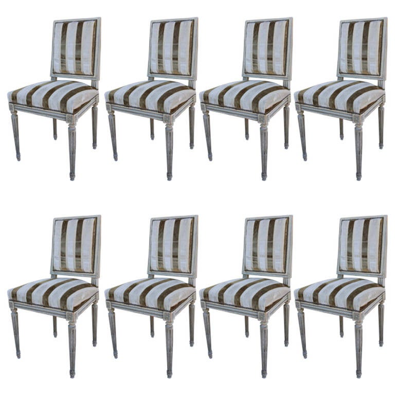 Set of Eight Directoire Dining Chairs For Sale