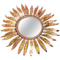 Vintage Tin Sunburst Round Mirror