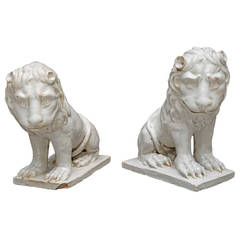 19th Century Pair of Glazed Faience Lions