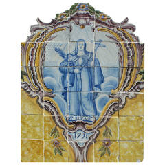Portuguese Azulejo Polychrome Santa Rita, Thirty-Six Tile Panel