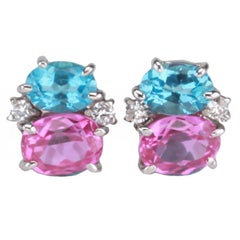 Mini Mini GUM DROP™ Earrings with Blue and Pink Topaz and Diamonds