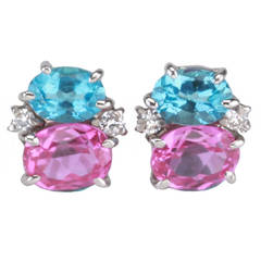 Mini Mini GUM DROP™ Earrings with Blue and Pink Topaz and Diamonds 12