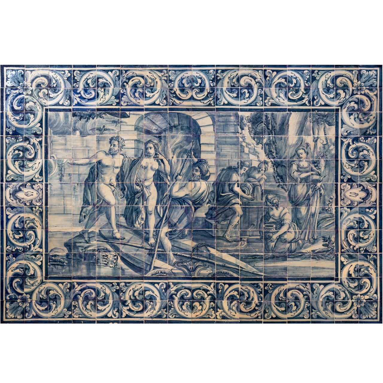18th Century Portuguese Blue on White Tile Panel, Works of Hercules