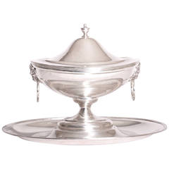 Vintage Portuguese Silver Tureen with Cover on Silver Stand