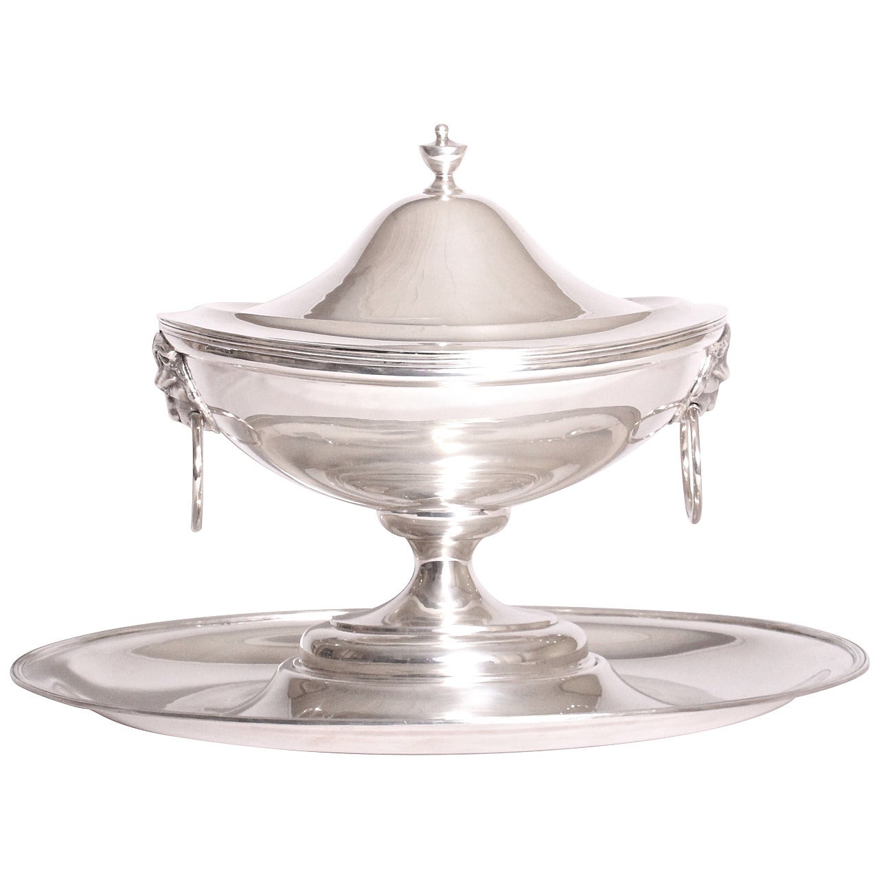 Portuguese Silver Tureen with Cover on Silver Stand For Sale