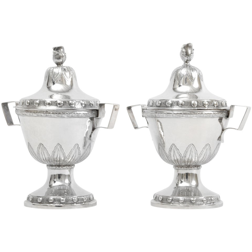18th Century Pair of Swedish Silver Sugar Bowls For Sale