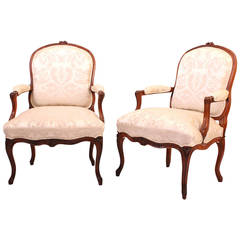 18th c. Pair of Louis XV Fauteuils on Walnut