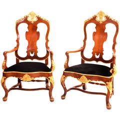 18th Century Pair of D. José Mahogany Armchairs