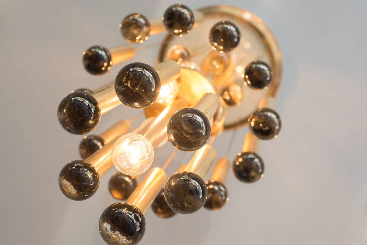 Mid-Century Modern Italian Anodized Aluminium and Transparent Glass Balls Chandelier