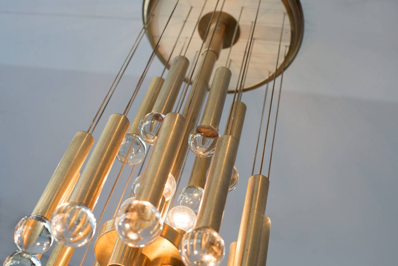Mid-20th Century Italian Anodized Aluminium and Transparent Glass Balls Chandelier