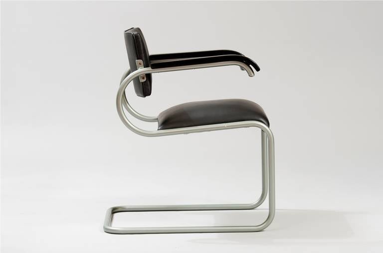 Streamlined Moderne Black Leather Modernist Tubular Desk Chair
