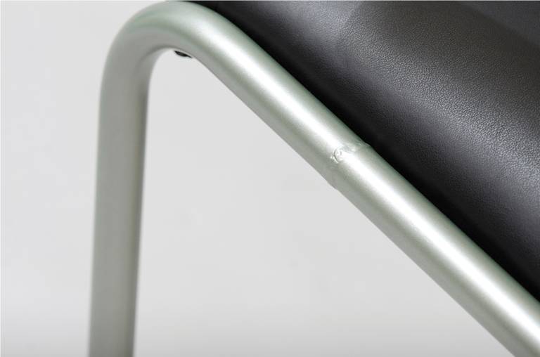 Mid-20th Century Black Leather Modernist Tubular Desk Chair