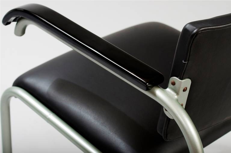 Black Leather Modernist Tubular Desk Chair 1