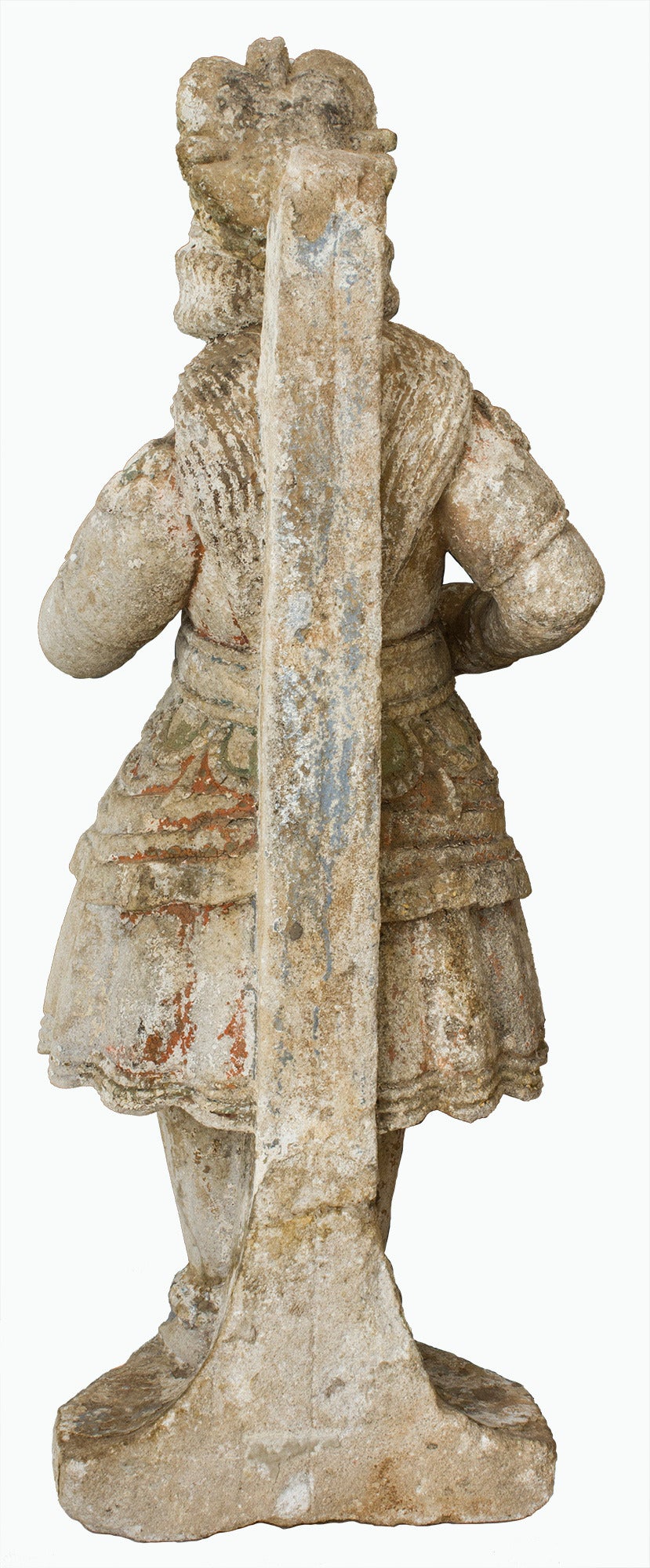 Stone sculpture with traces of polychromy, representing a Portuguese-Sinhala or Goan woman. Century. XVI. Ceylon.