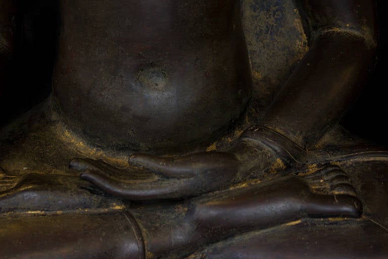 14th-15th Century Thai, Chien Seng Bronze, Big Buddha Sculpture In Good Condition For Sale In Lisbon, PT