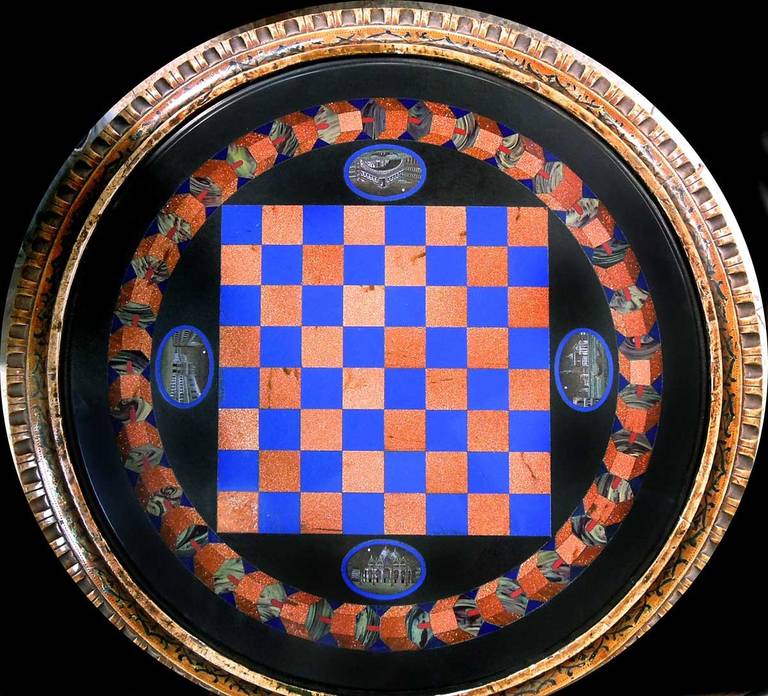 Italian 19th Century Venetian Table with Micro-Mosaic Chess Table Top and Woman Figure For Sale