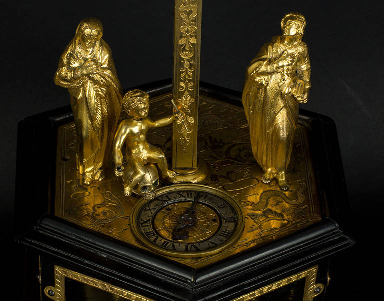 17th Century Gilded Bronze German Automaton Clock In Good Condition For Sale In Lisbon, PT