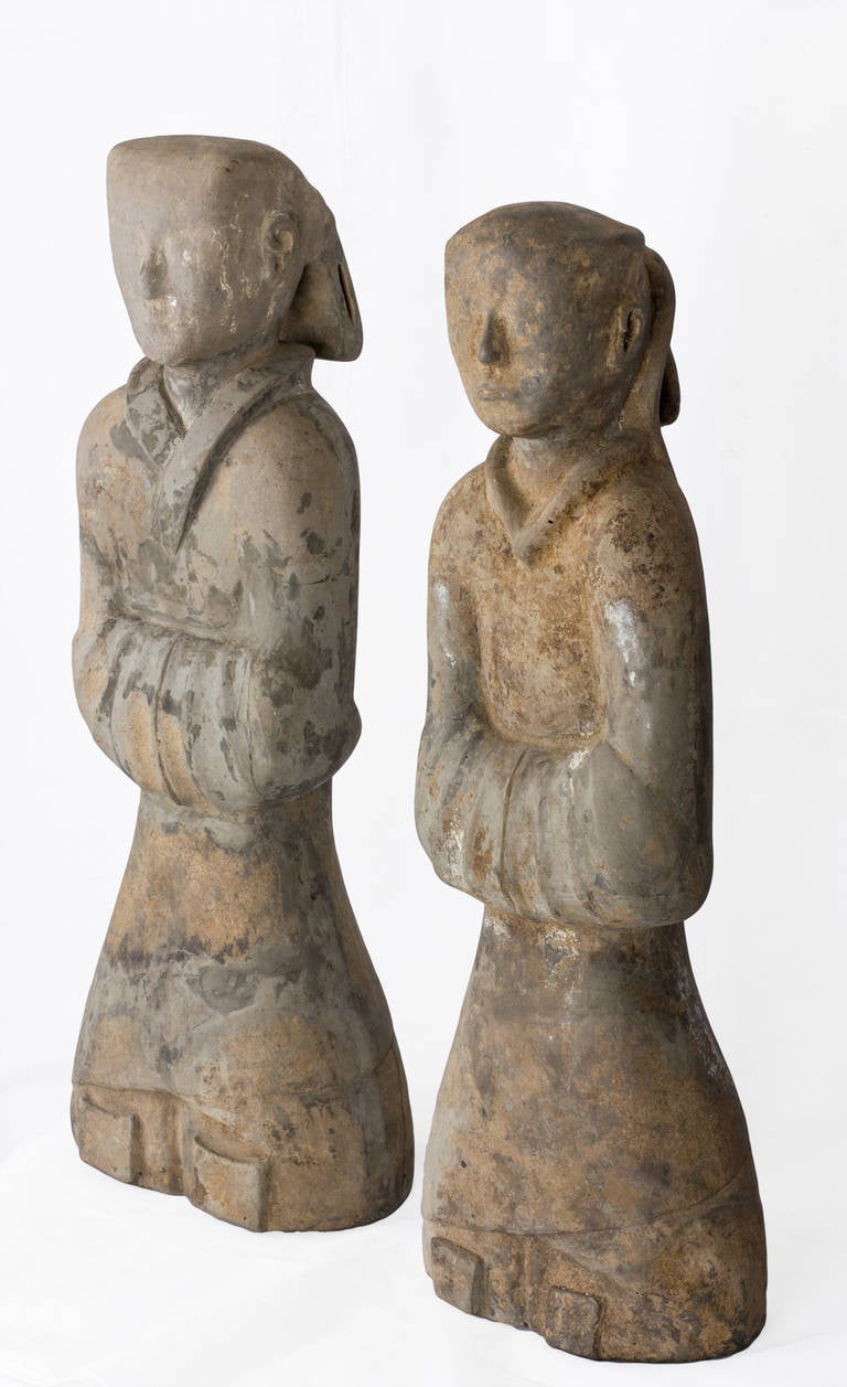 Pair of figures in terracotta representing court ladies. Han dynasty. China