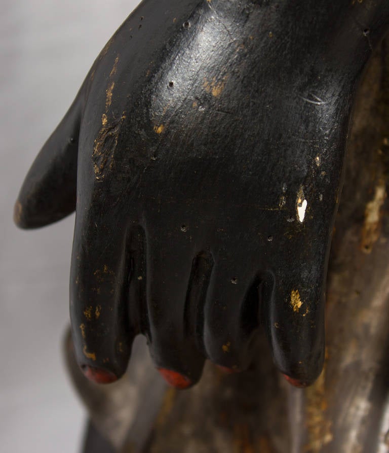 18th-19th Century Pair of Venetian Blackamoor Statue Candleholders In Good Condition For Sale In Lisbon, PT