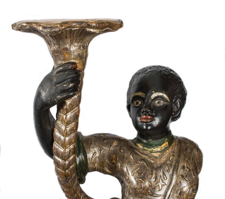 18th-19th Century Pair of Venetian Blackamoor Statue Candleholders For Sale 2