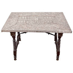 Antique 18th Century Table with Embossed Silver Table Top and Walnut Legs