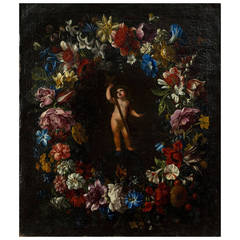 Garland of Flowers Around Christ Child Attributed to Giovanni Stanchi