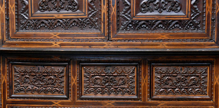 Cedar Late 17th-Early 18th Century Peruvian Cupboard Made of Exotic Woods Inlaid For Sale