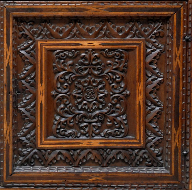 18th Century and Earlier Late 17th-Early 18th Century Peruvian Cupboard Made of Exotic Woods Inlaid For Sale