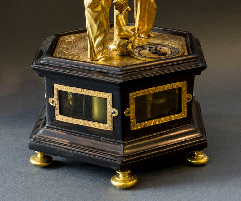 17th Century Gilded Bronze German Automaton Clock For Sale 1