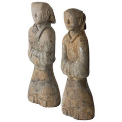 Pair of figures in terracotta representing court ladies. Han dynasty. China