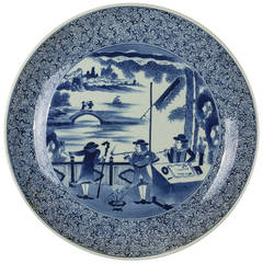 Antique Japanese Dish with Dutch Figures, Meiji Period
