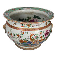 Very Large Chinese Porcelain Fish Bowl with Polychrome Enamels, Qing Dynasty