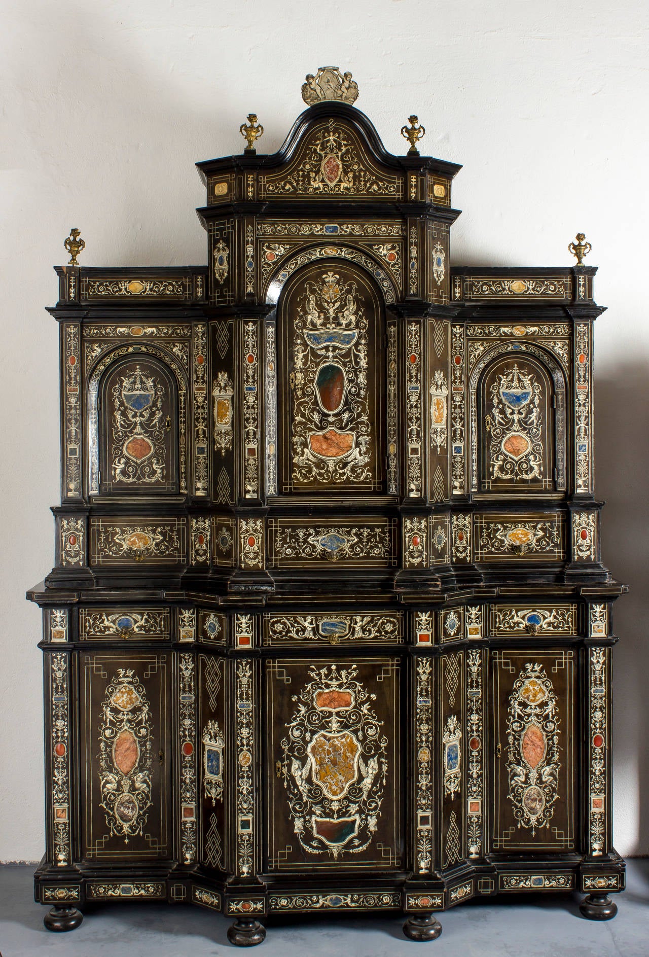 19th Century High Quality Milanese Furniture with Ebony and Pietra Dura Inlaid