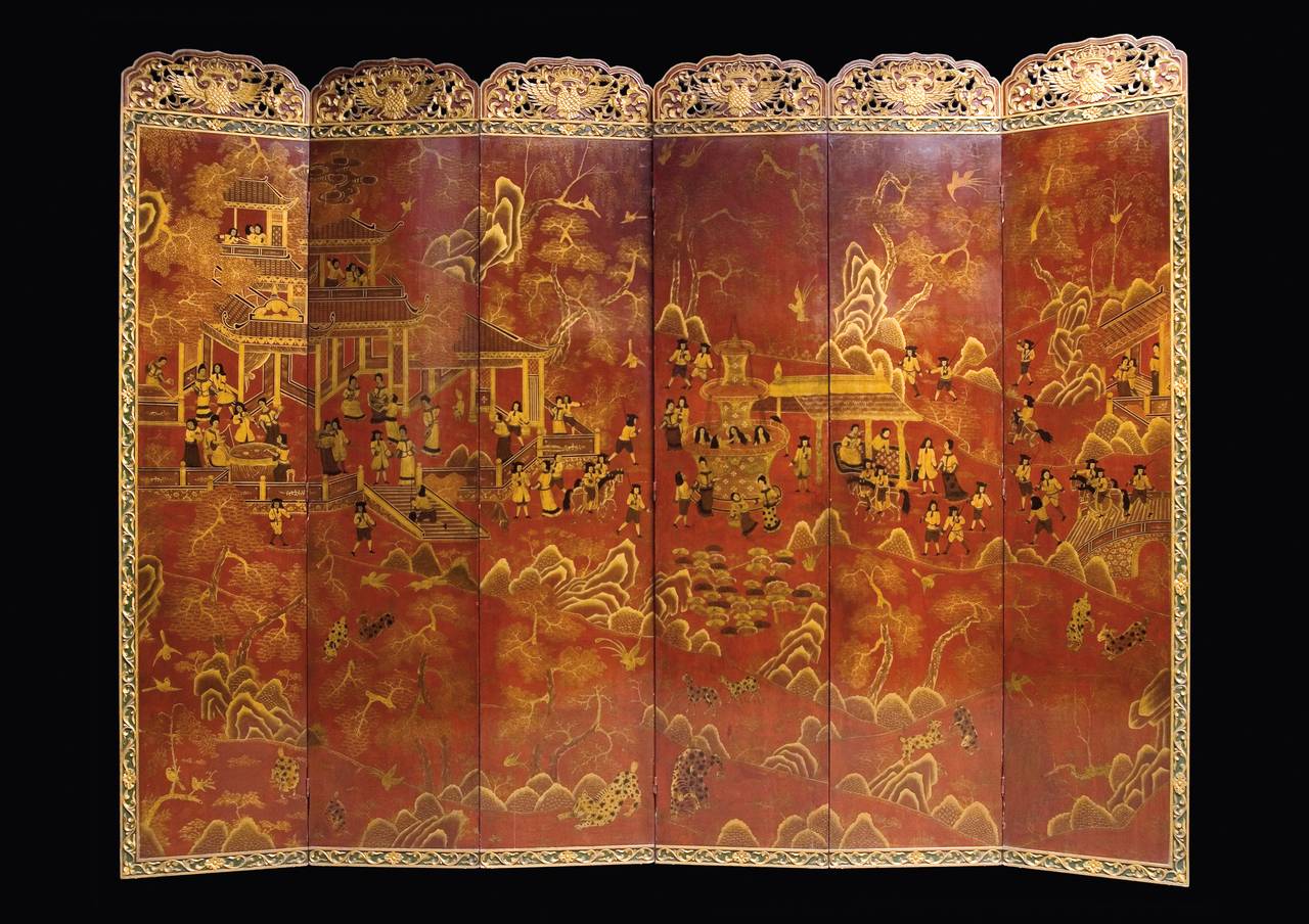 19th Century Chinese Folding Screen with European Characters
