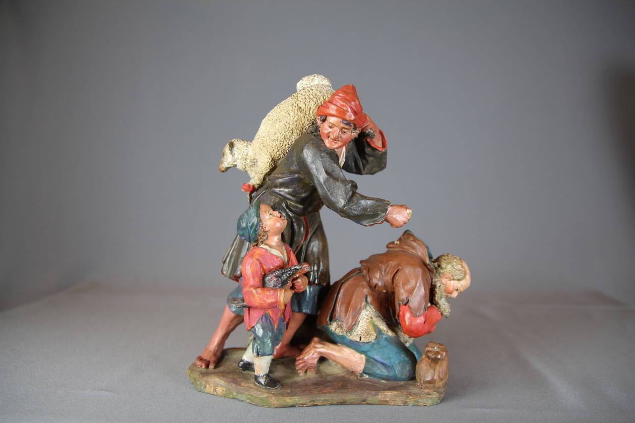 18th Century Pair of Small Portuguese Sculptural Groups for Nativity Scene