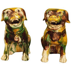 Pair of 18th Century Chinese Stoneware Dogs