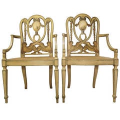 Antique Pair of Late 18th Century Portuguese Canned Seat Armchairs