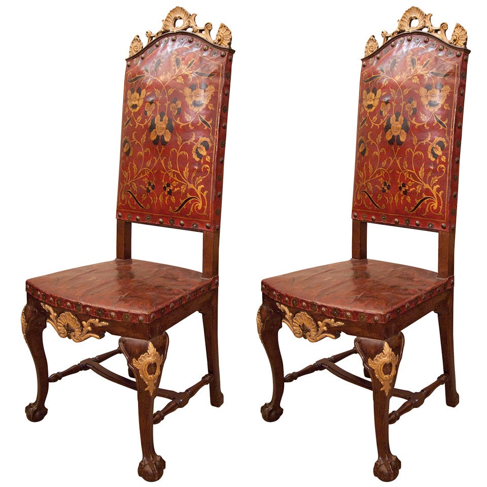 Pair of 18th Century Portuguese Leather Chairs For Sale