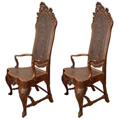 Antique Pair of 18th Century Portuguese Leather Armchairs