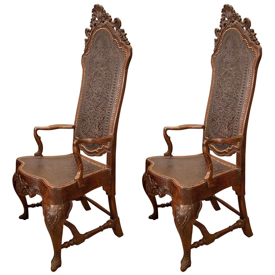 Pair of 18th Century Portuguese Leather Armchairs For Sale