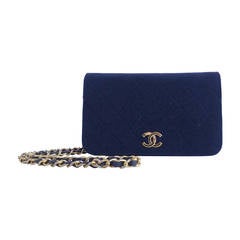 Chanel Navy Jersey Knit Quilted Bag
